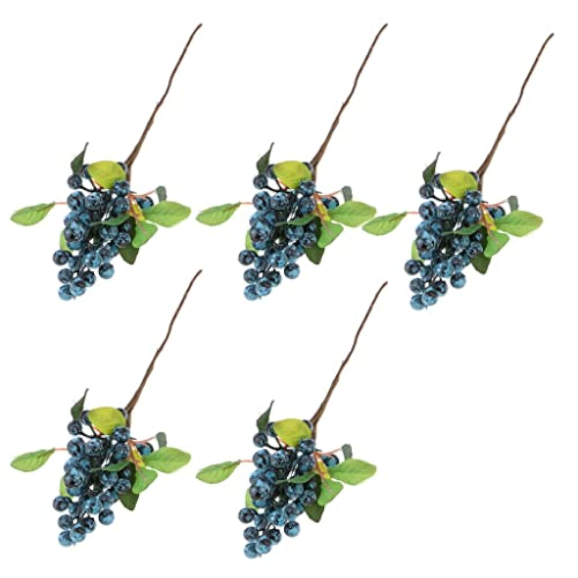5x Poly Artificial Fake Plant Fruit Berries Branches Home Cafe Decor Blue